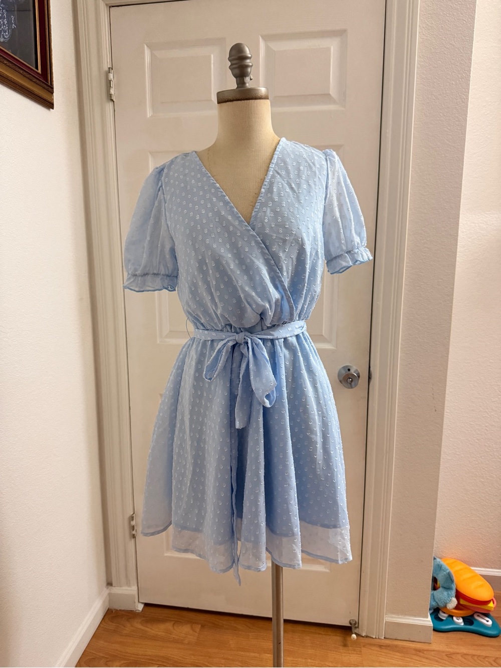 Light Blue Tie Waist Flowy Dress